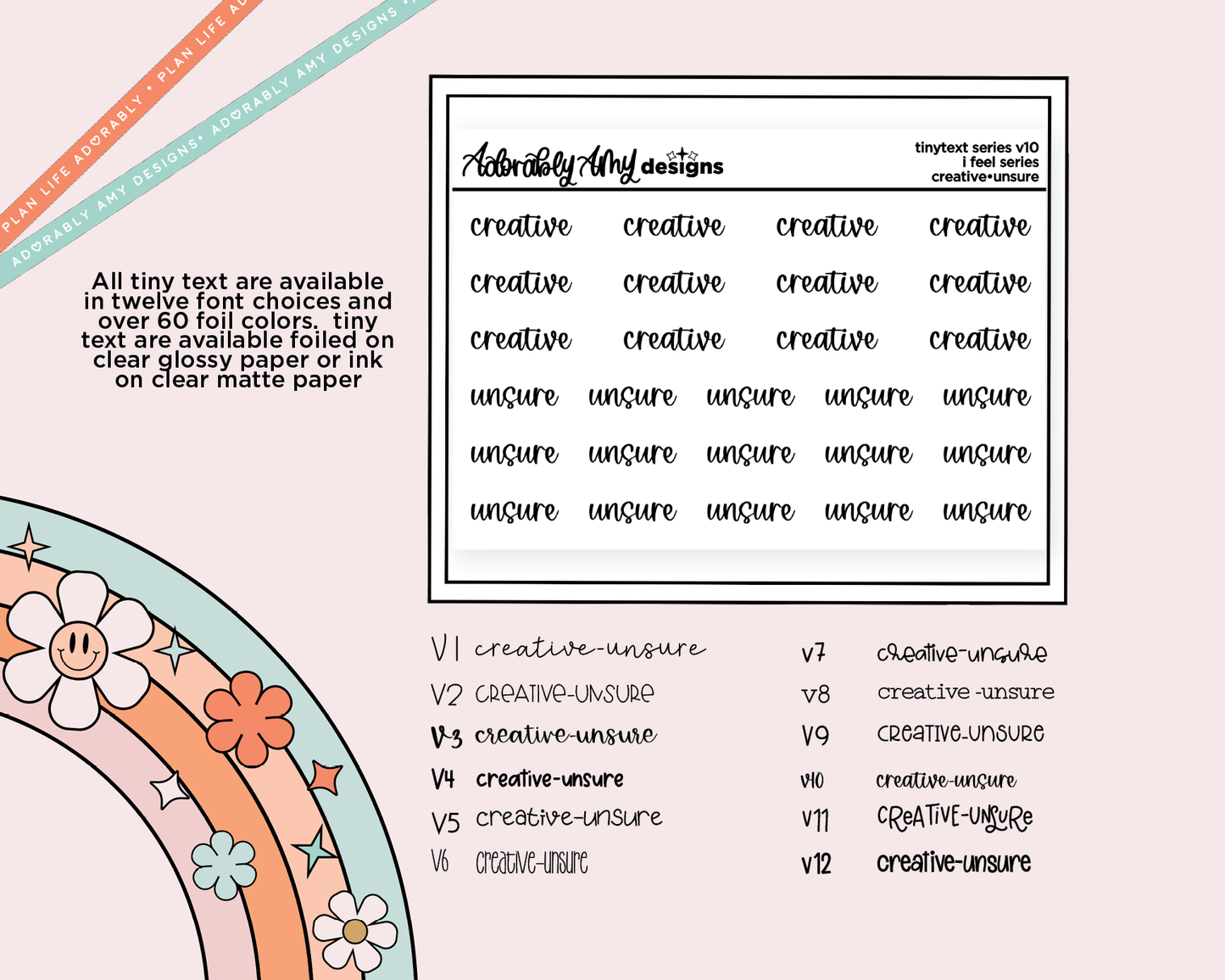 Foiled Tiny Text Series - Feelings Series - Creative & Unsure Checklist Size Planner Stickers for any Planner or Insert