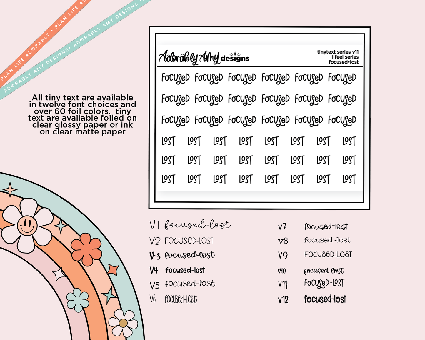 Foiled Tiny Text Series - Feelings Series - Focused & Lost Checklist Size Planner Stickers for any Planner or Insert