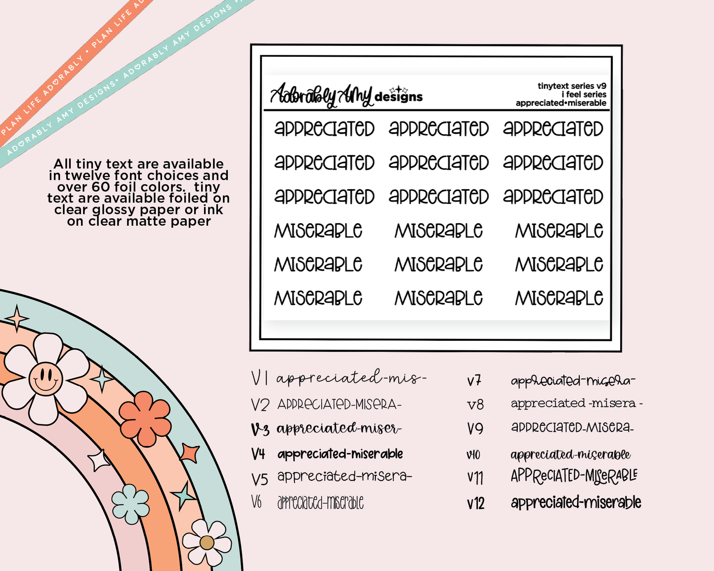 Foiled Tiny Text Series - Feelings Series - Appreciated & Miserable Checklist Size Planner Stickers for any Planner or Insert