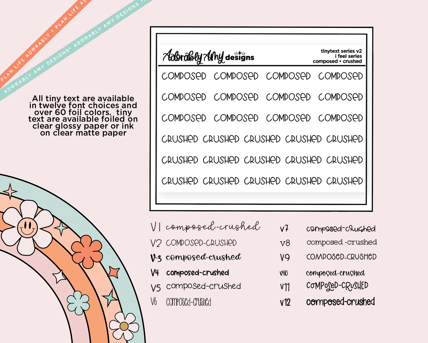 Foiled Tiny Text Series - Feelings Series - Composed & Crushed Checklist Size Planner Stickers for any Planner or Insert