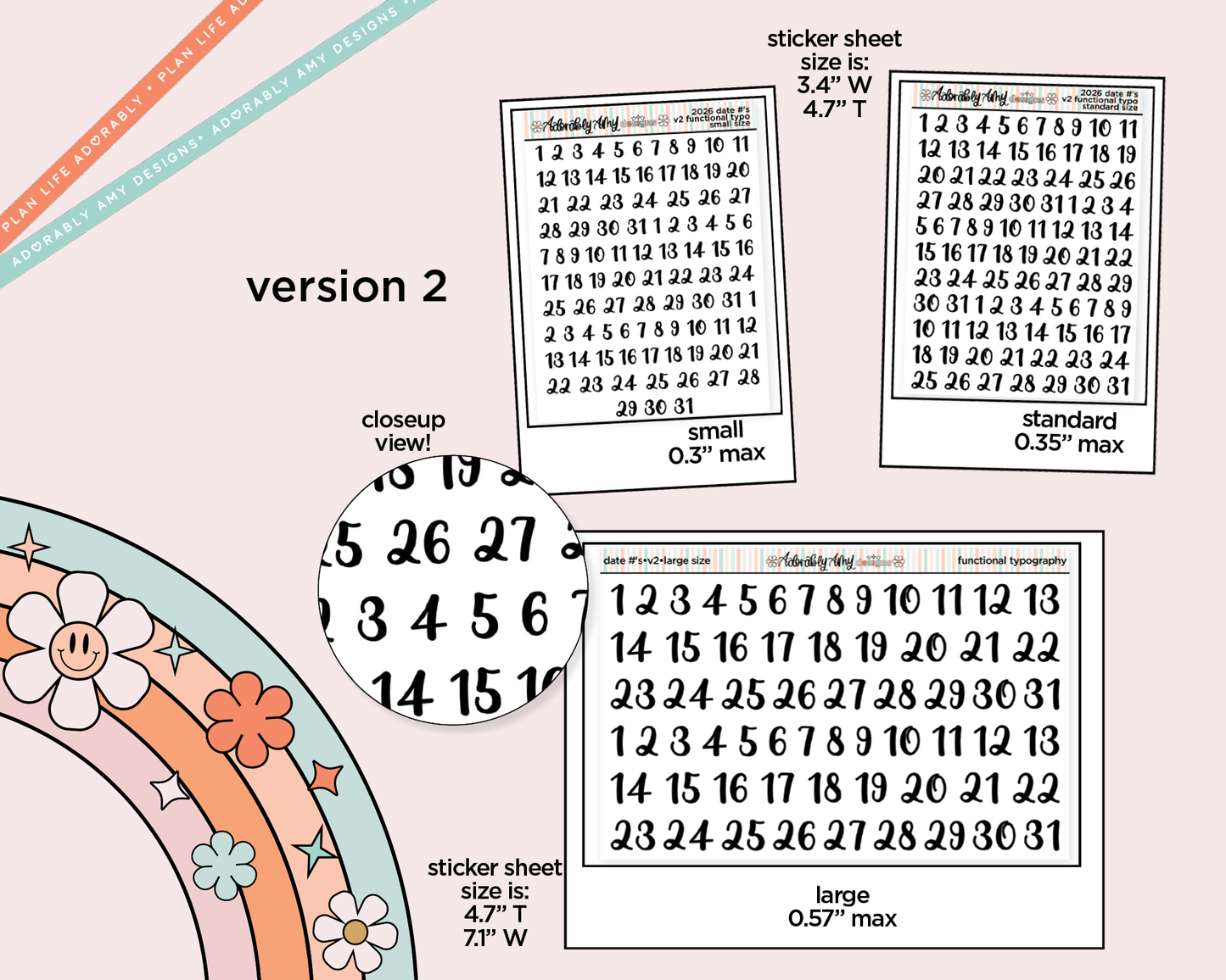 Date Numbers 2026 Planner Stickers for any Planner or Insert