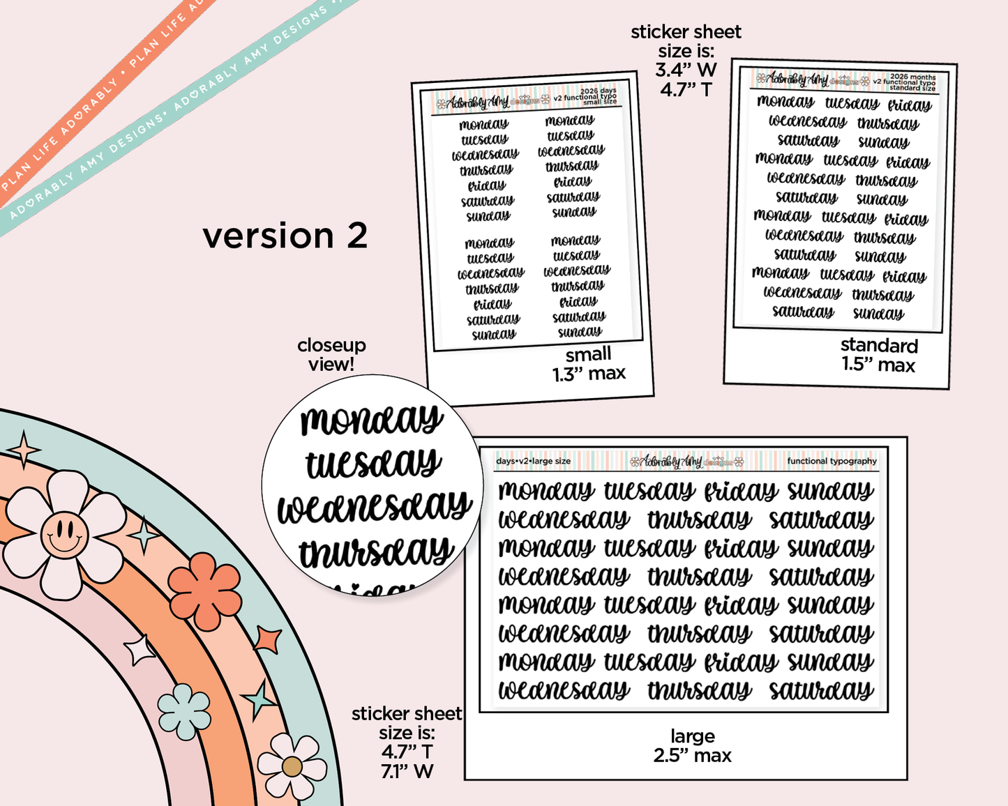 Days of the Week 2026 Planner Stickers for any Planner or Insert