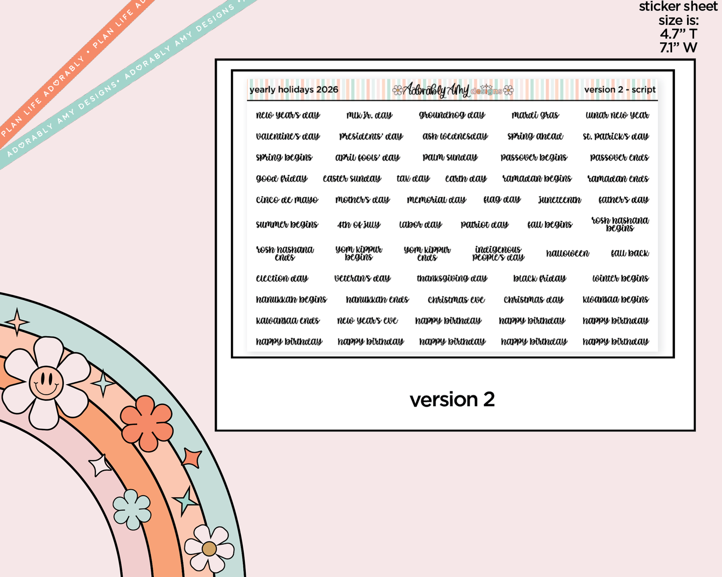 Yearly Holidays 2026 Planner Stickers for any Planner or Insert