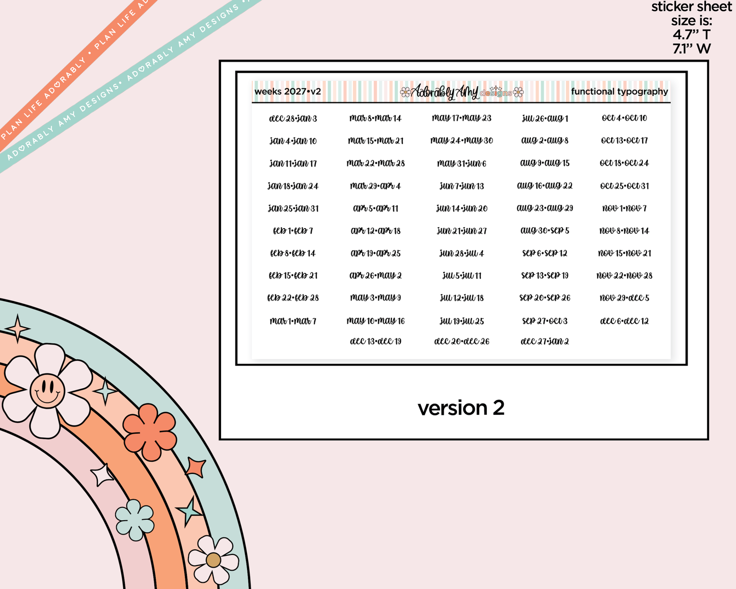 2027 Weeks of the Year Planner Stickers for any Planner or Insert