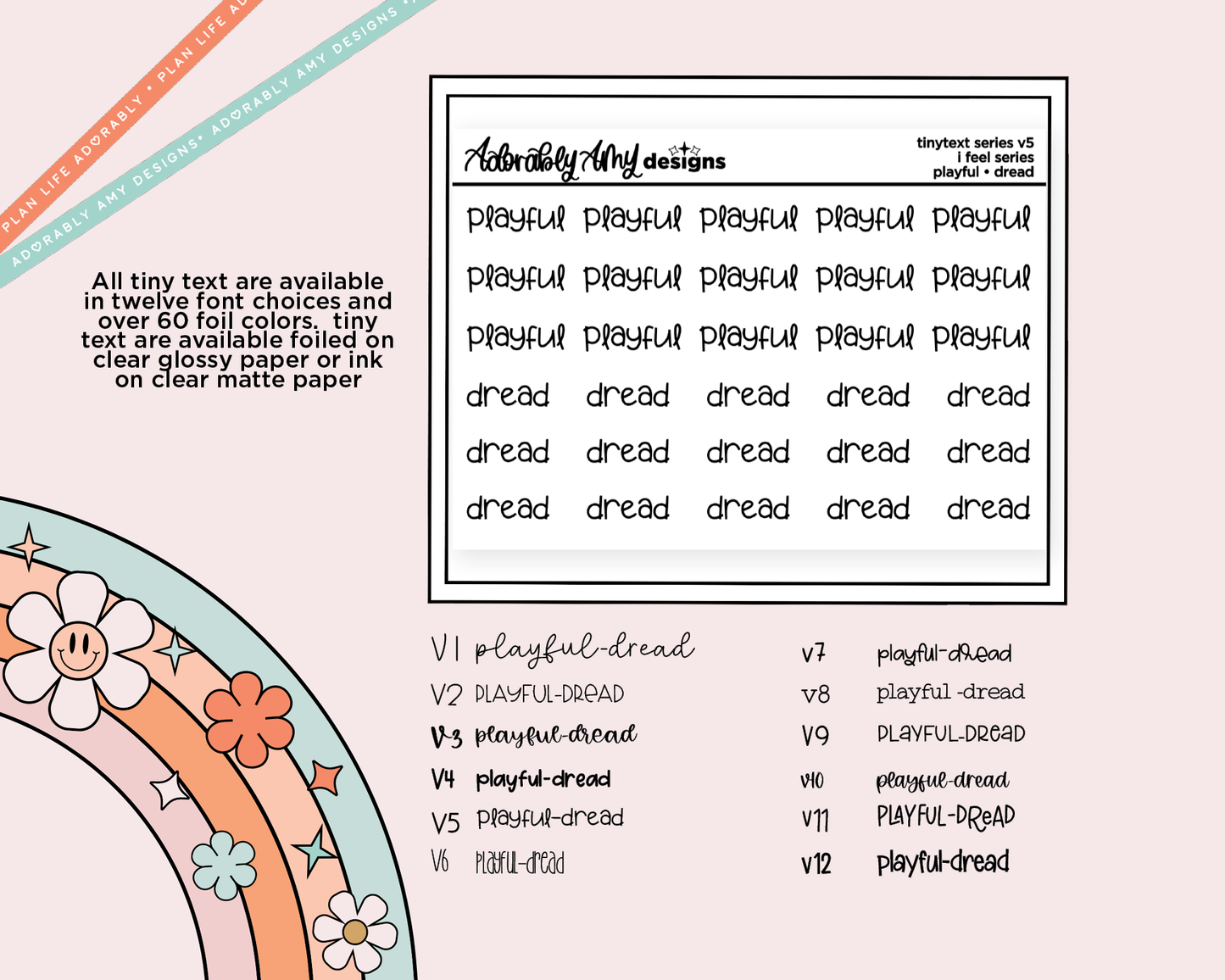 Foiled Tiny Text Series - Feelings Series - Playful & Dread Checklist Size Planner Stickers for any Planner or Insert