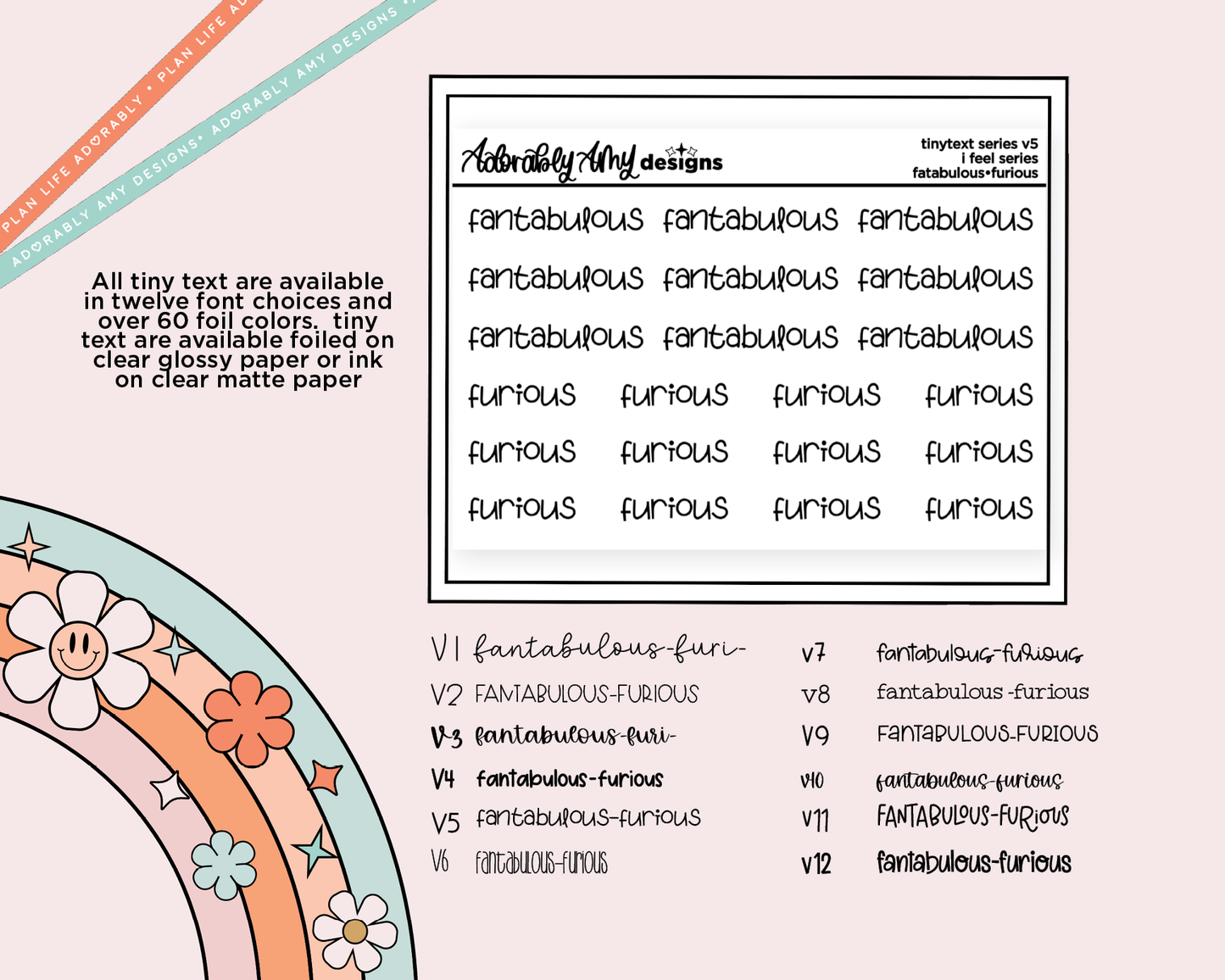 Foiled Tiny Text Series - Feelings Series - Fantabulous & Furious Checklist Size Planner Stickers for any Planner or Insert