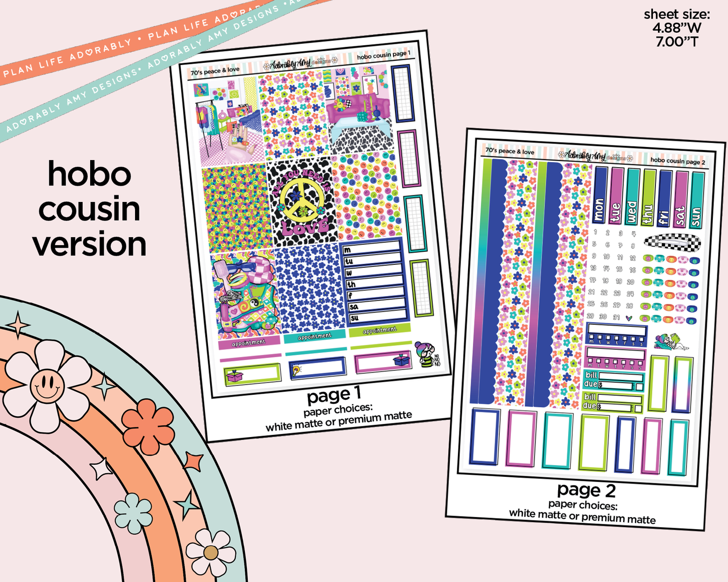 Hobonichi Cousin Weekly 70's Peace & Love Planner Sticker Kit for Hobo Cousin or Similar Planners