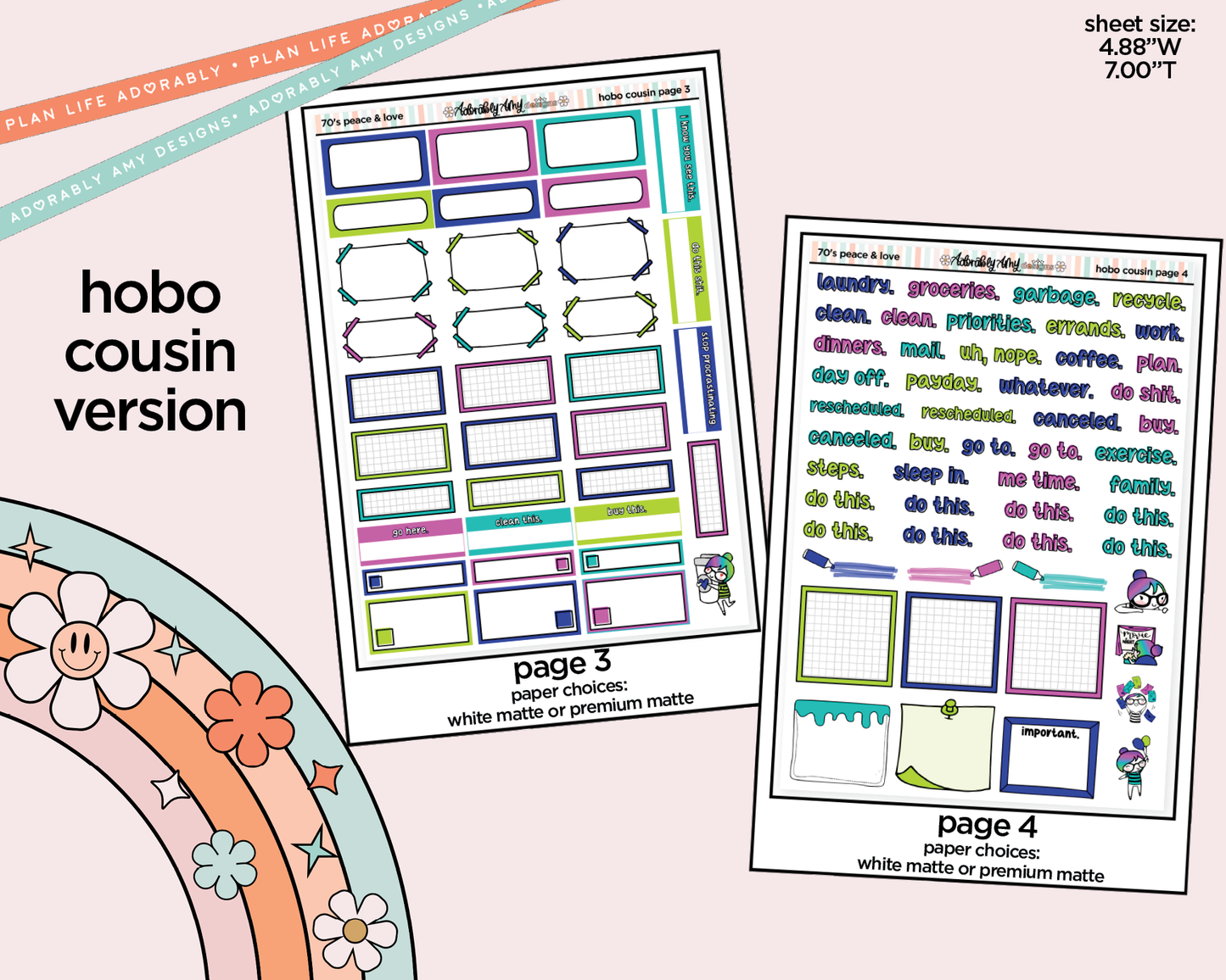 Hobonichi Cousin Weekly 70's Peace & Love Planner Sticker Kit for Hobo Cousin or Similar Planners