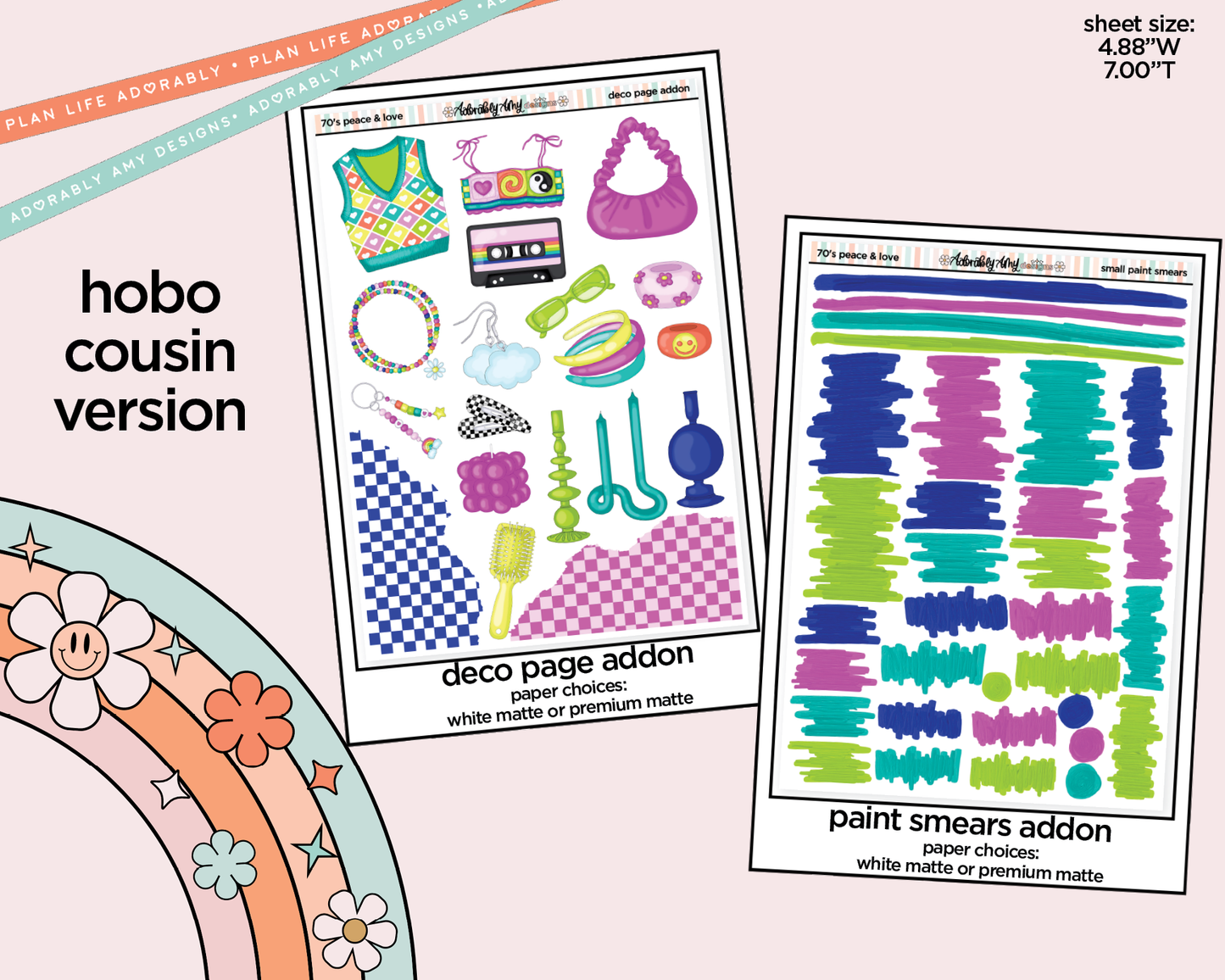 Hobonichi Cousin Weekly 70's Peace & Love Planner Sticker Kit for Hobo Cousin or Similar Planners