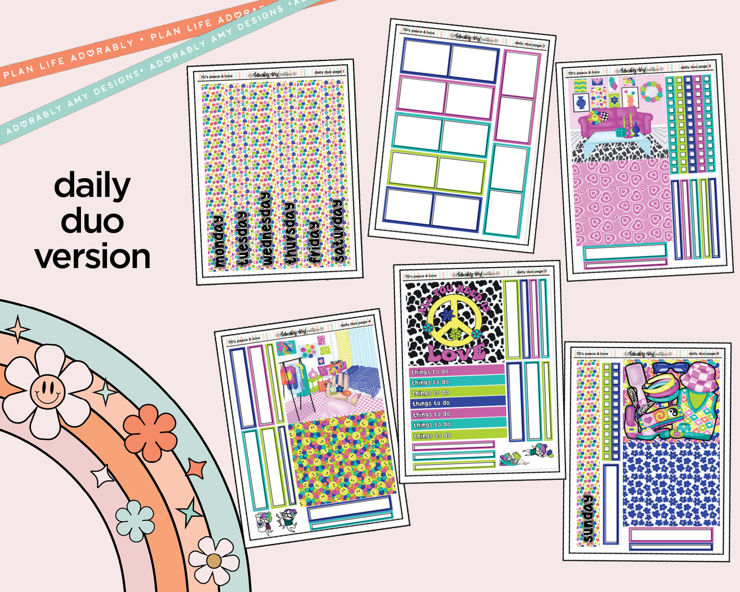 Daily Duo 70's Peace & Love Weekly Planner Sticker Kit for Daily Duo Planner