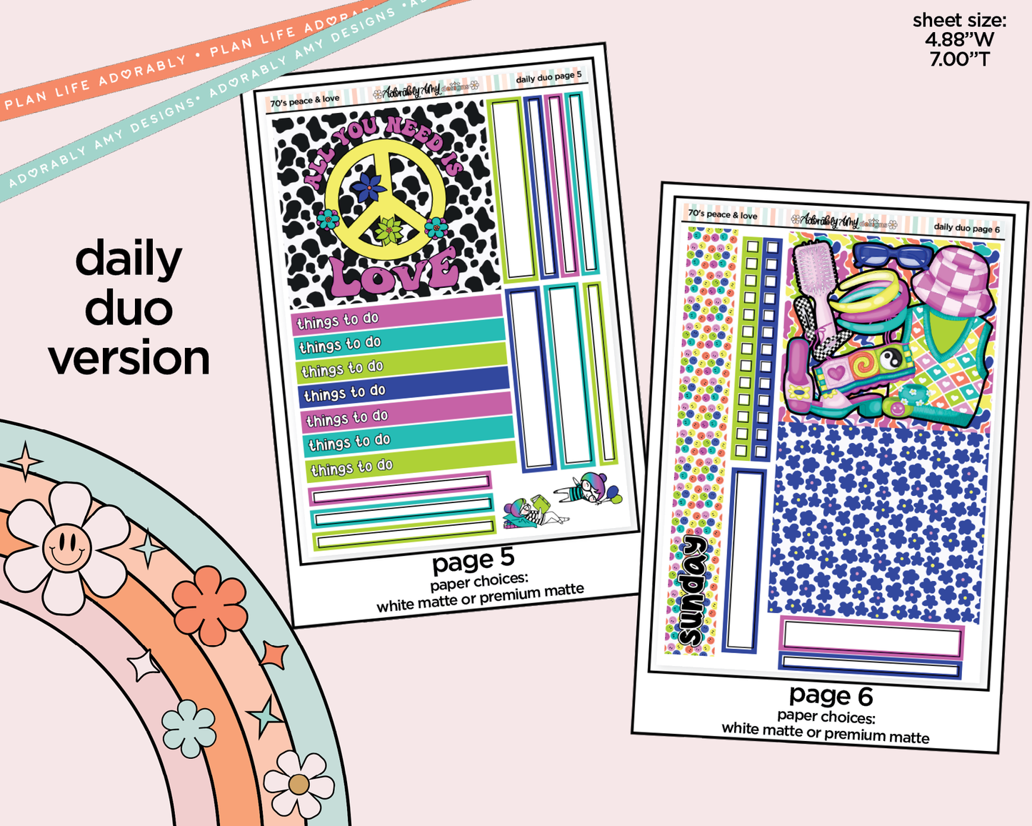 Daily Duo 70's Peace & Love Weekly Planner Sticker Kit for Daily Duo Planner
