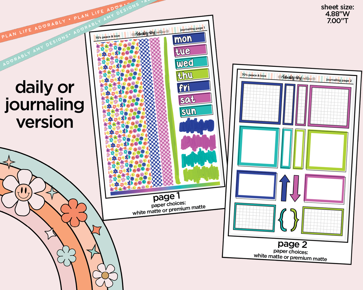 Journaling and Daily Planning 70's Peace & Love Planner Sticker Kit