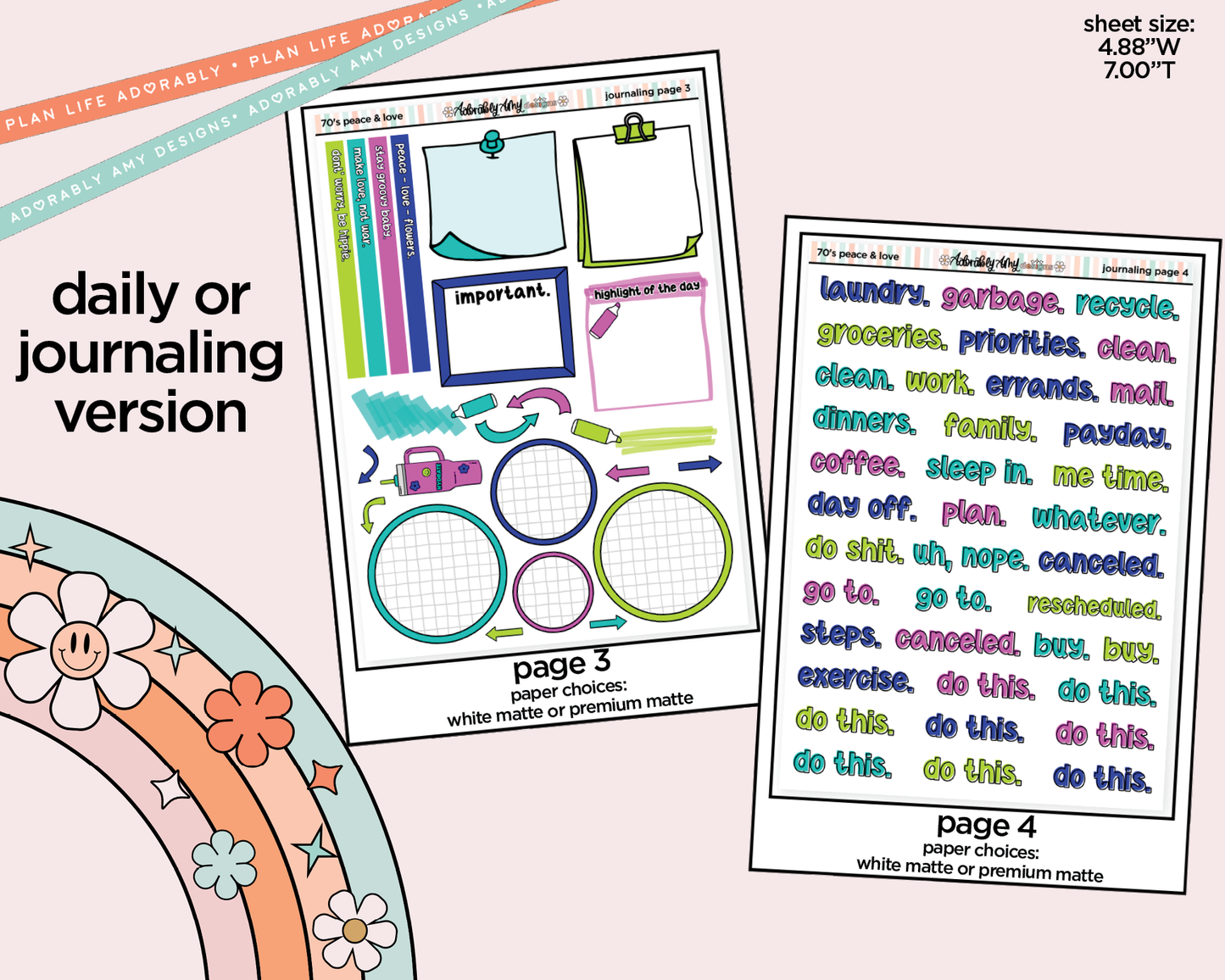 Journaling and Daily Planning 70's Peace & Love Planner Sticker Kit