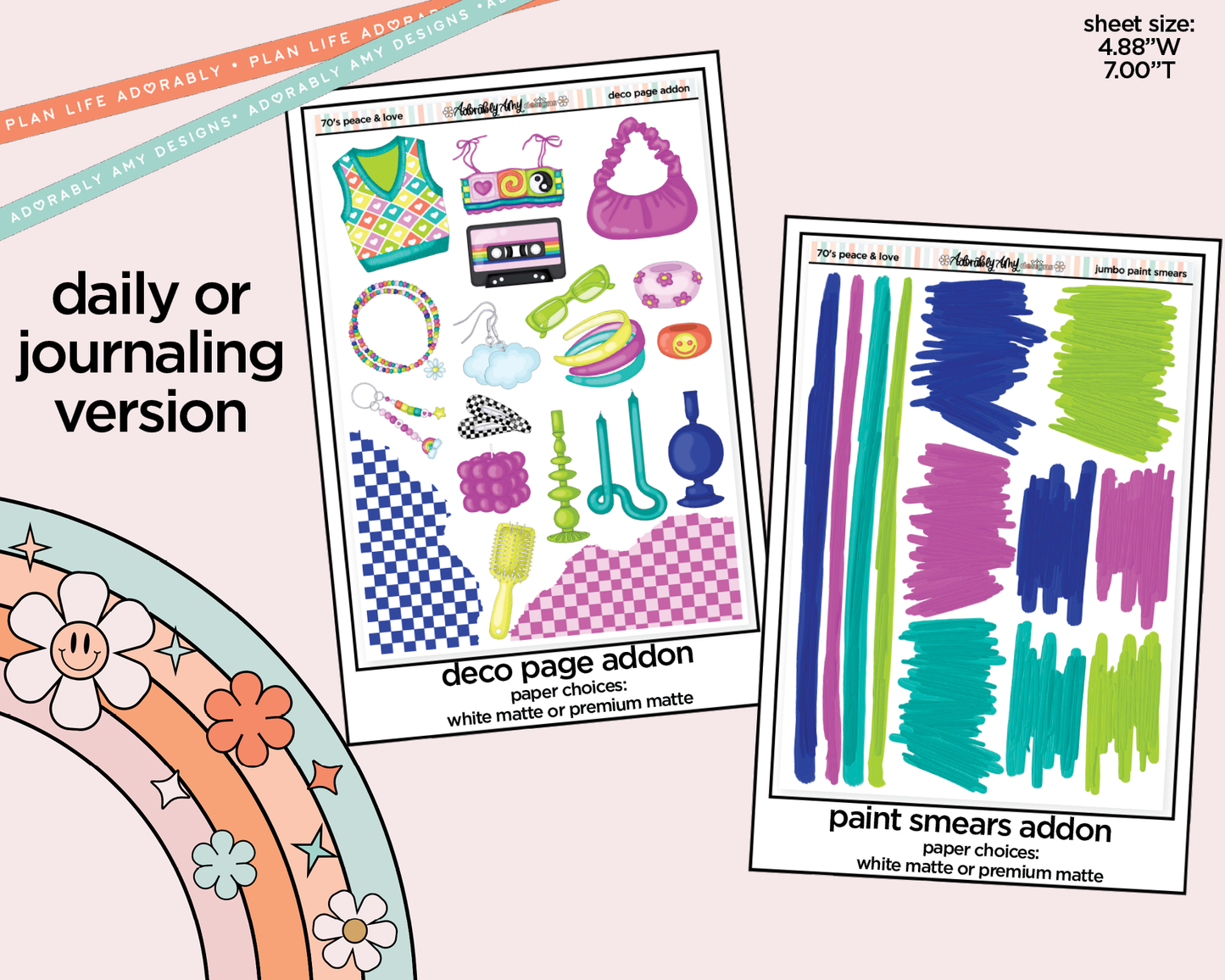 Journaling and Daily Planning 70's Peace & Love Planner Sticker Kit