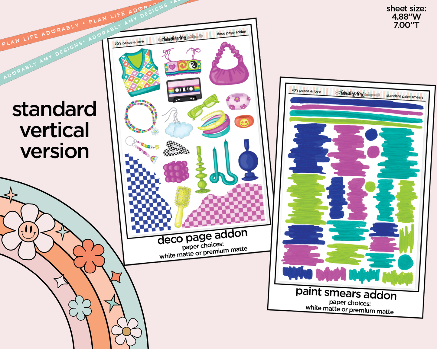 Vertical 70's Peace & Love Weekly Sticker Kit for Vertical Standard Size Planners or Insert