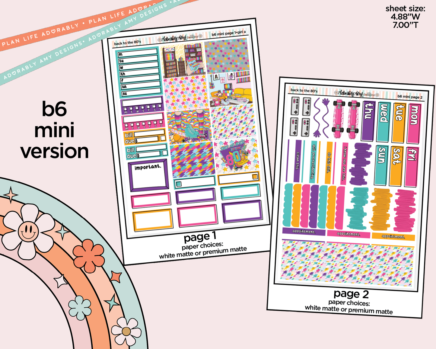 Mini B6 Back to the 80's Planner Sticker Kit sized for ANY Vertical Insert