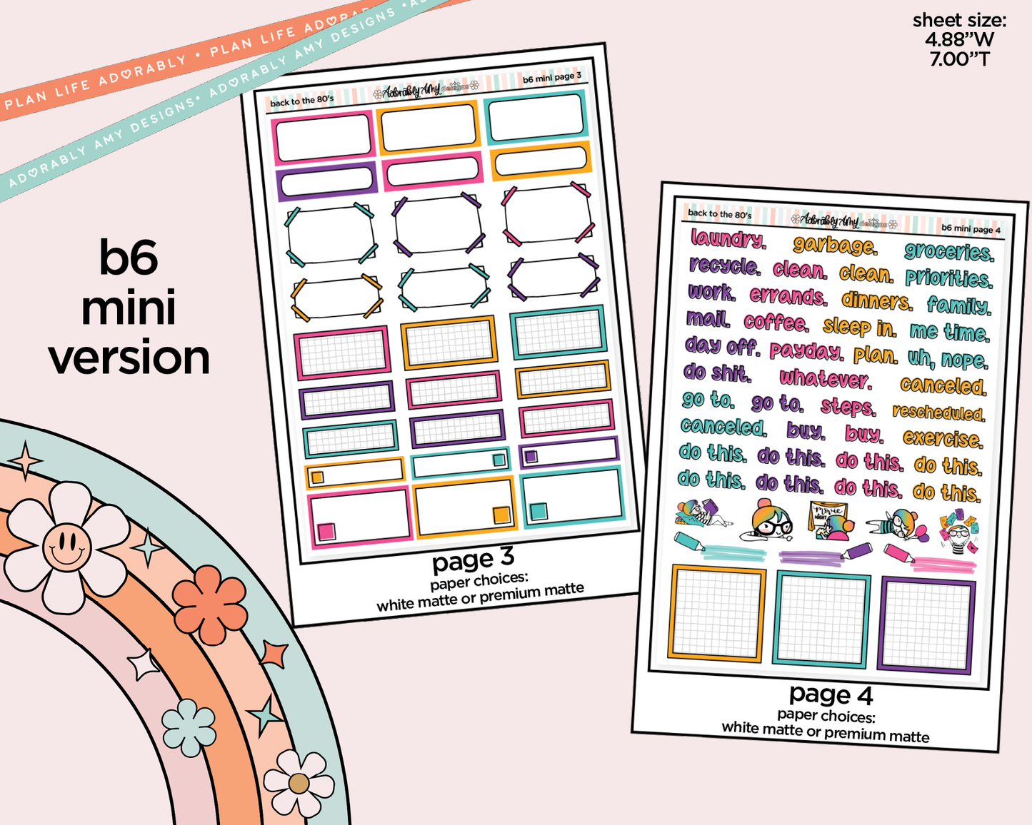 Mini B6 Back to the 80's Planner Sticker Kit sized for ANY Vertical Insert