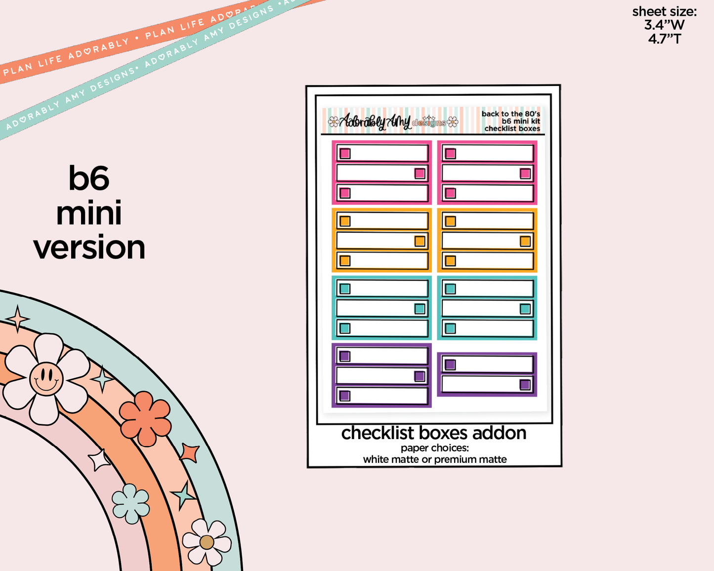 Mini B6 Back to the 80's Planner Sticker Kit sized for ANY Vertical Insert