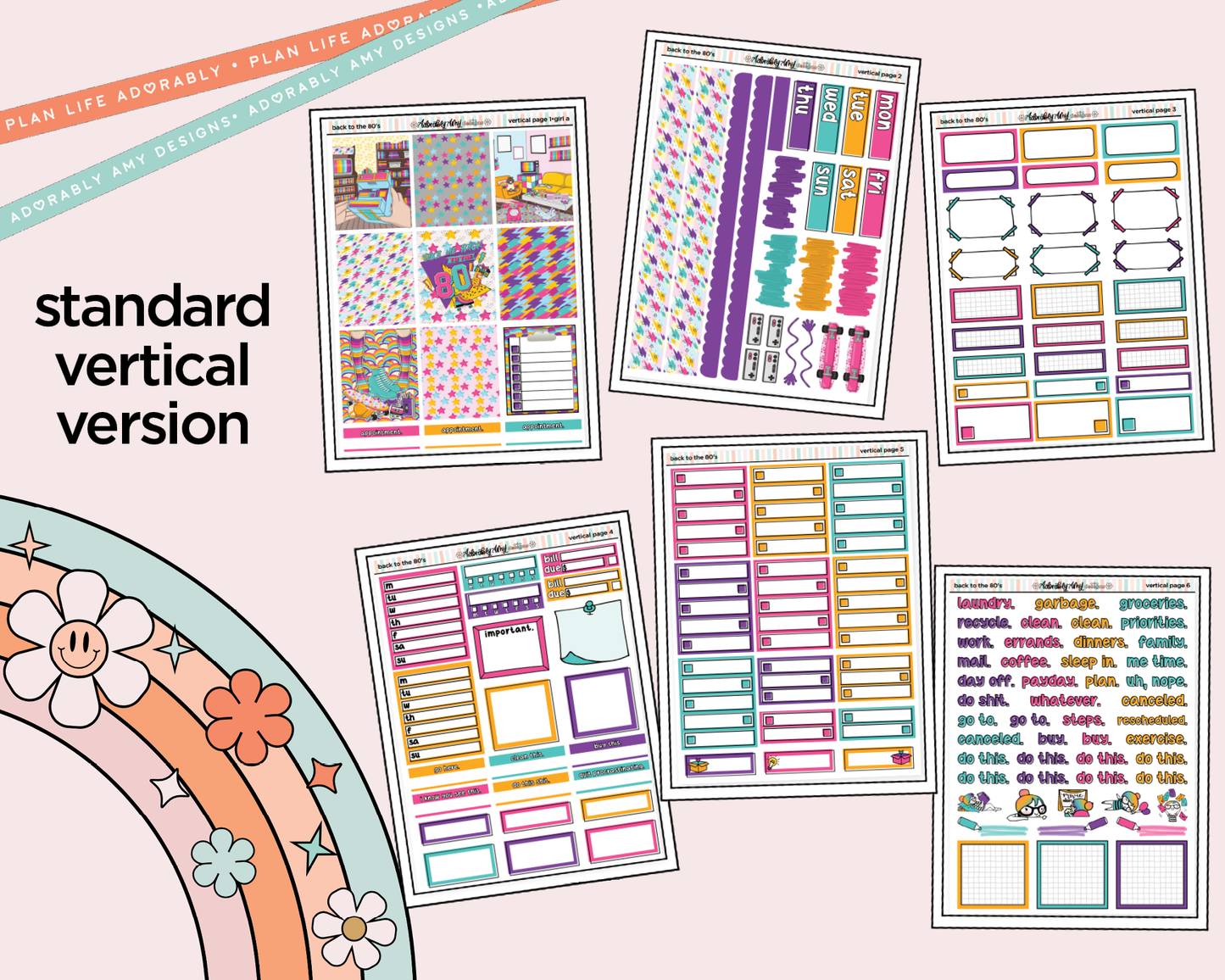 Vertical Back to the 80's Weekly Sticker Kit for Vertical Standard Size Planners or Insert