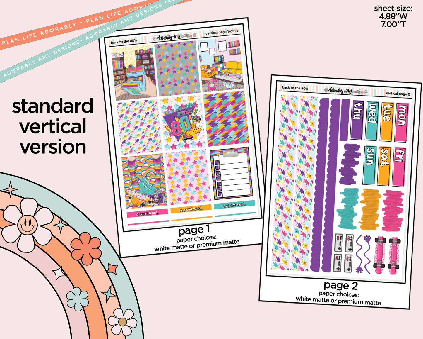 Vertical Back to the 80's Weekly Sticker Kit for Vertical Standard Size Planners or Insert