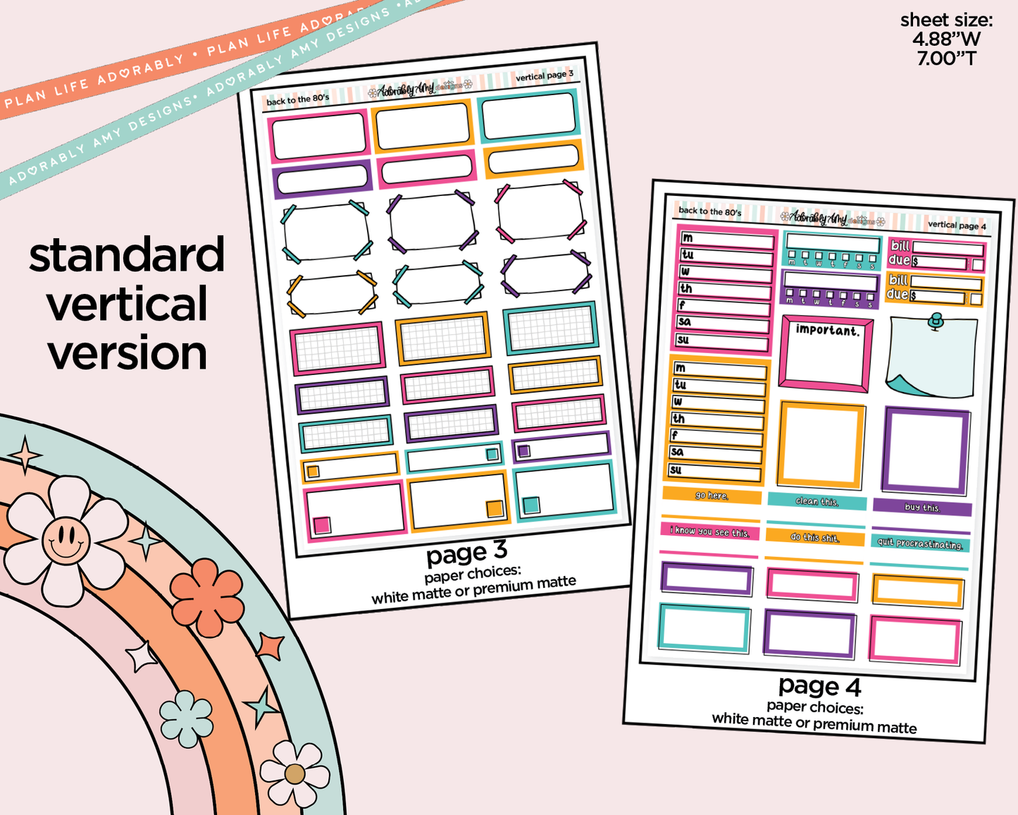 Vertical Back to the 80's Weekly Sticker Kit for Vertical Standard Size Planners or Insert