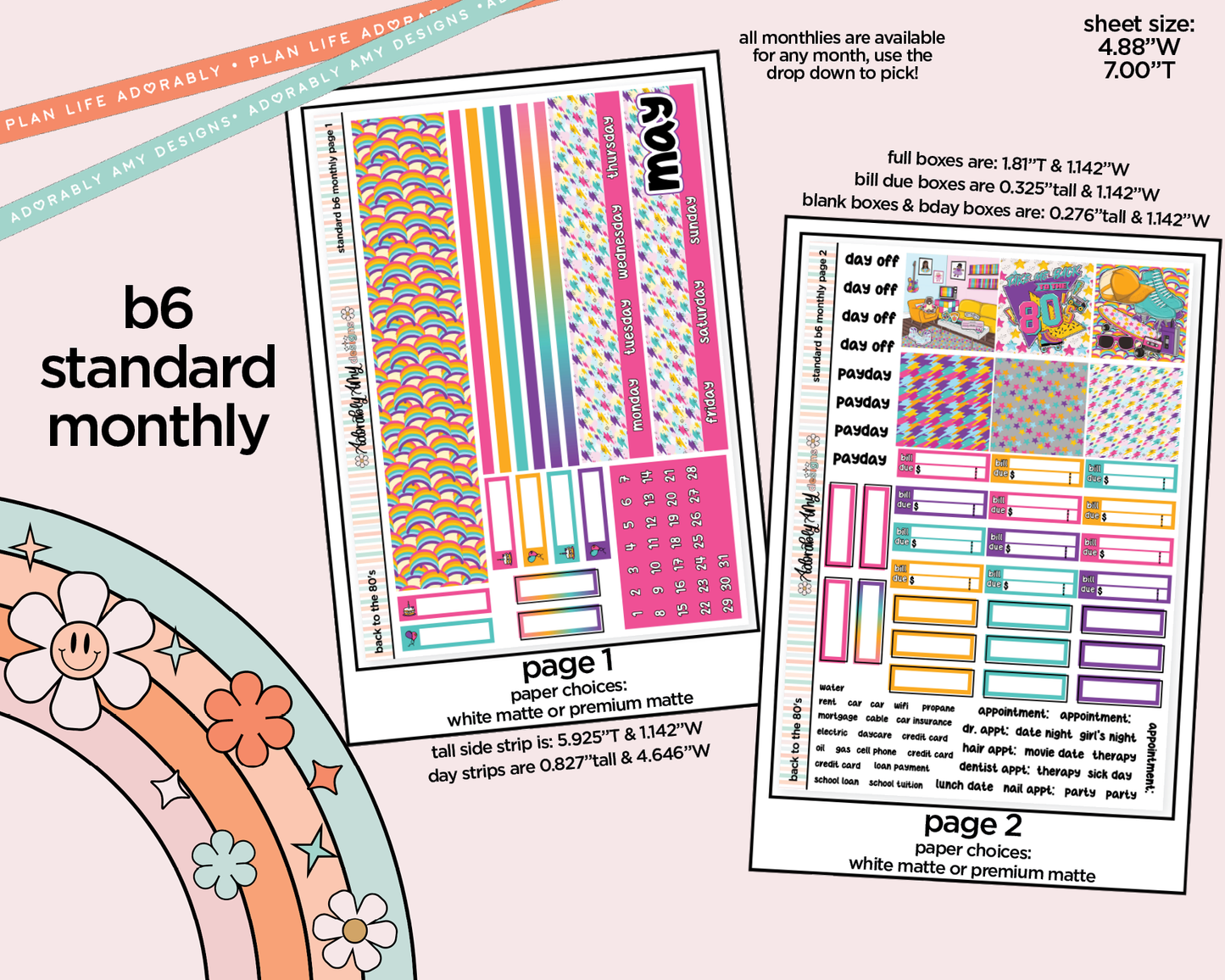 Mini B6 Back to the 80's Planner Sticker Kit sized for ANY Vertical Insert