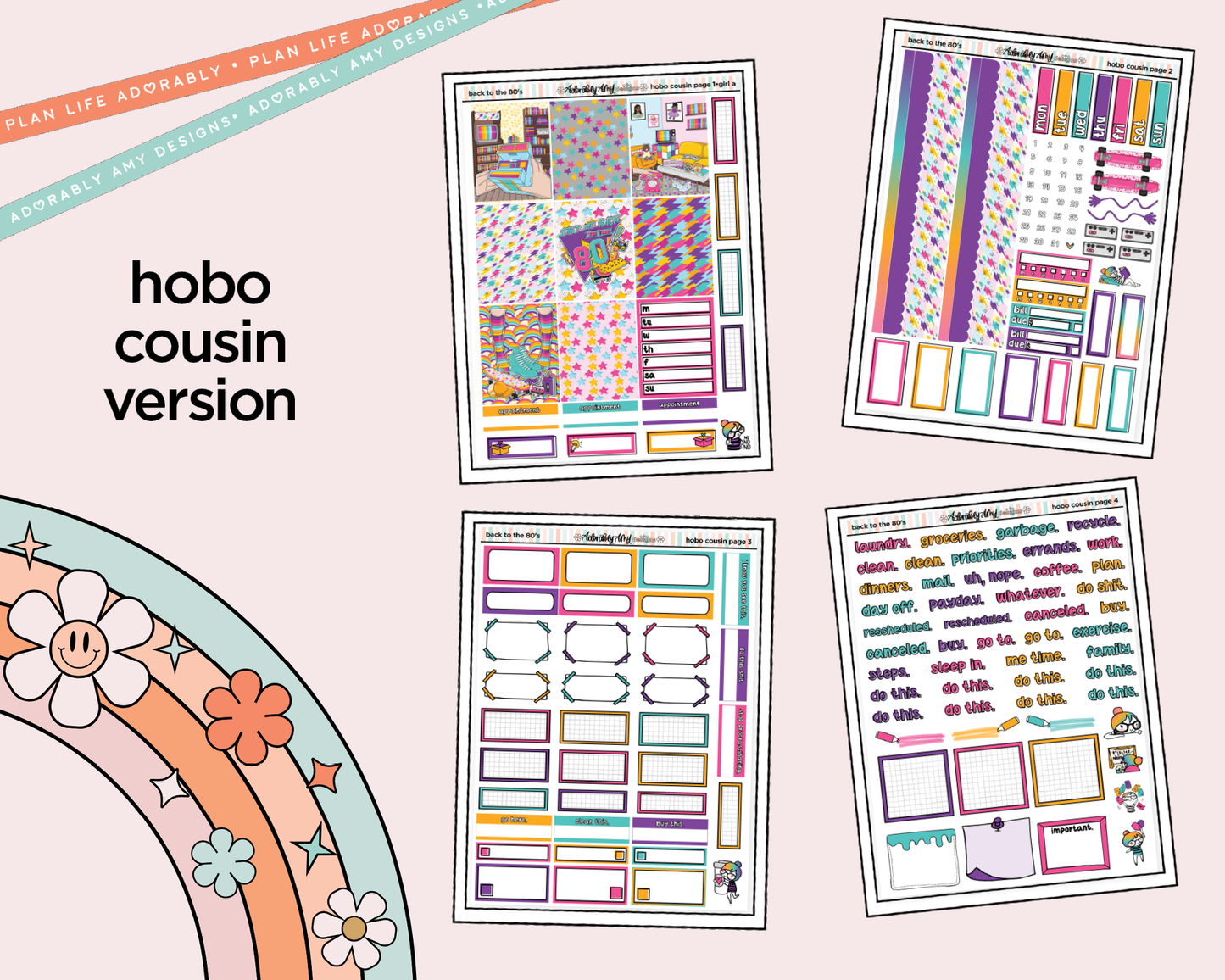 Hobonichi Cousin Weekly Back to the 80's Planner Sticker Kit for Hobo Cousin or Similar Planners