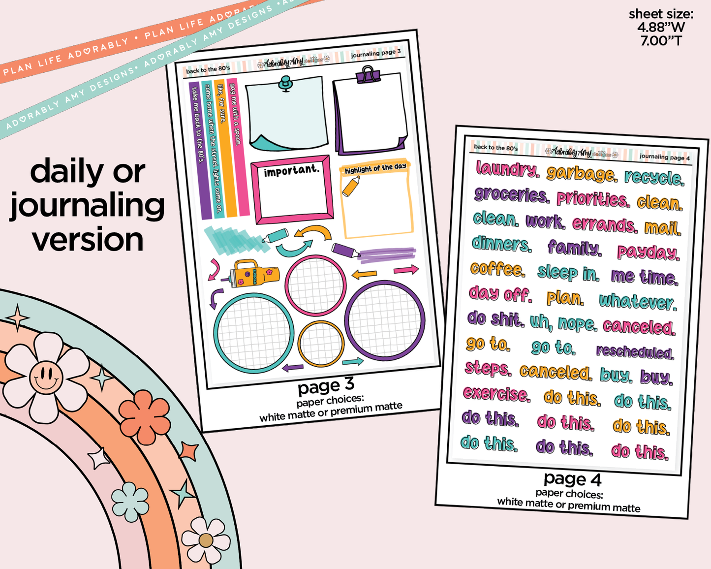 Journaling and Daily Planning Back to the 80's Planner Sticker Kit