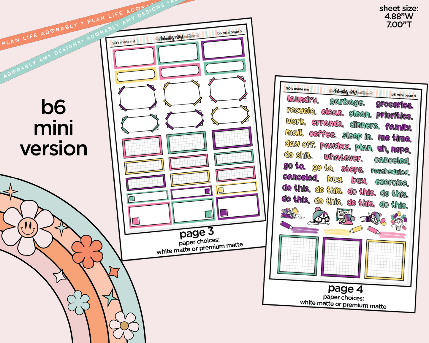Mini B6 90's Made Me Planner Sticker Kit sized for ANY Vertical Insert