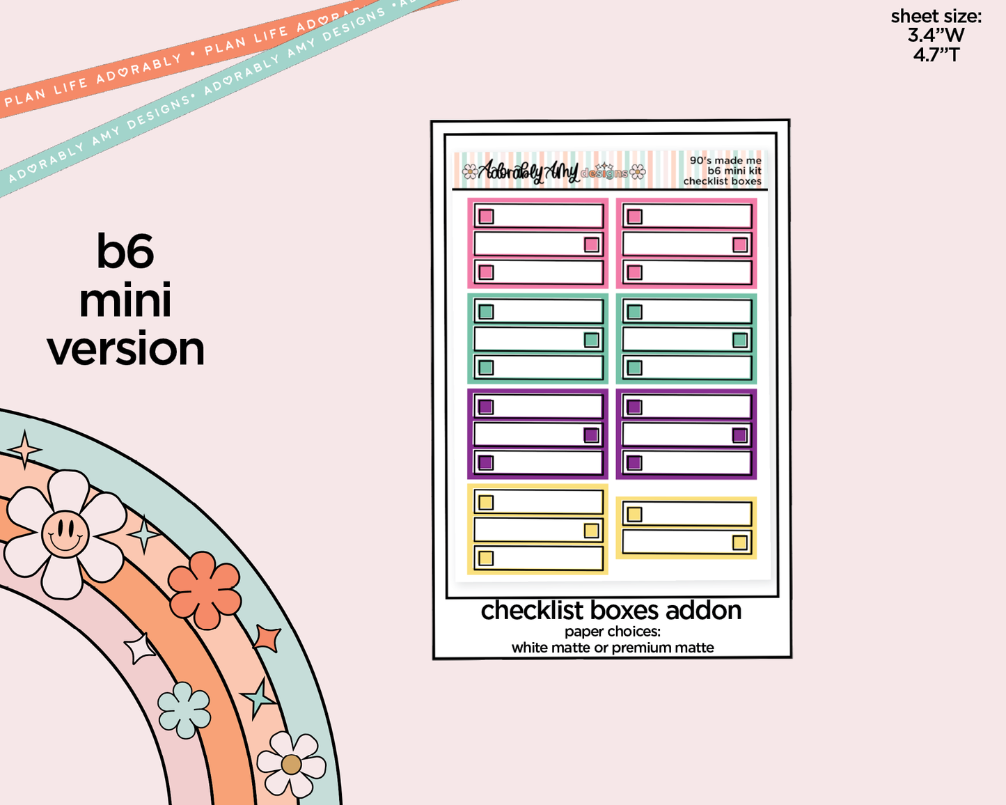 Mini B6 90's Made Me Planner Sticker Kit sized for ANY Vertical Insert