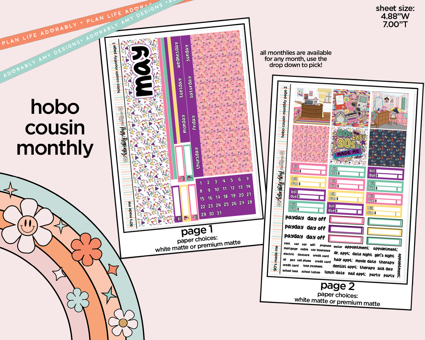 Hobonichi Cousin Monthly Pick Your Month 90's Made Me Planner Sticker Kit for Hobo Cousin or Similar Planners