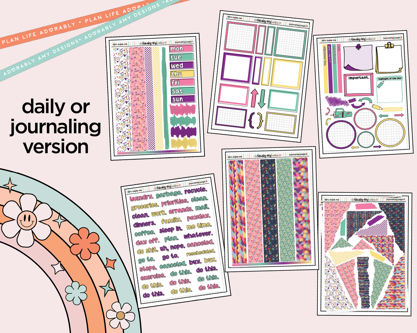 Journaling and Daily Planning 90's Made Me Planner Sticker Kit