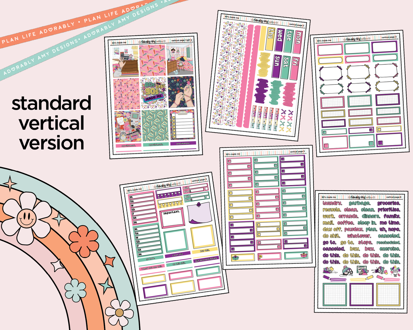 Vertical 90's Made Me Weekly Sticker Kit for Vertical Standard Size Planners or Insert