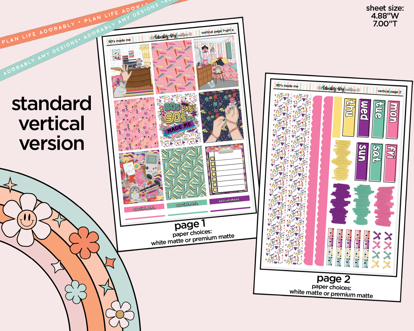 Vertical 90's Made Me Weekly Sticker Kit for Vertical Standard Size Planners or Insert