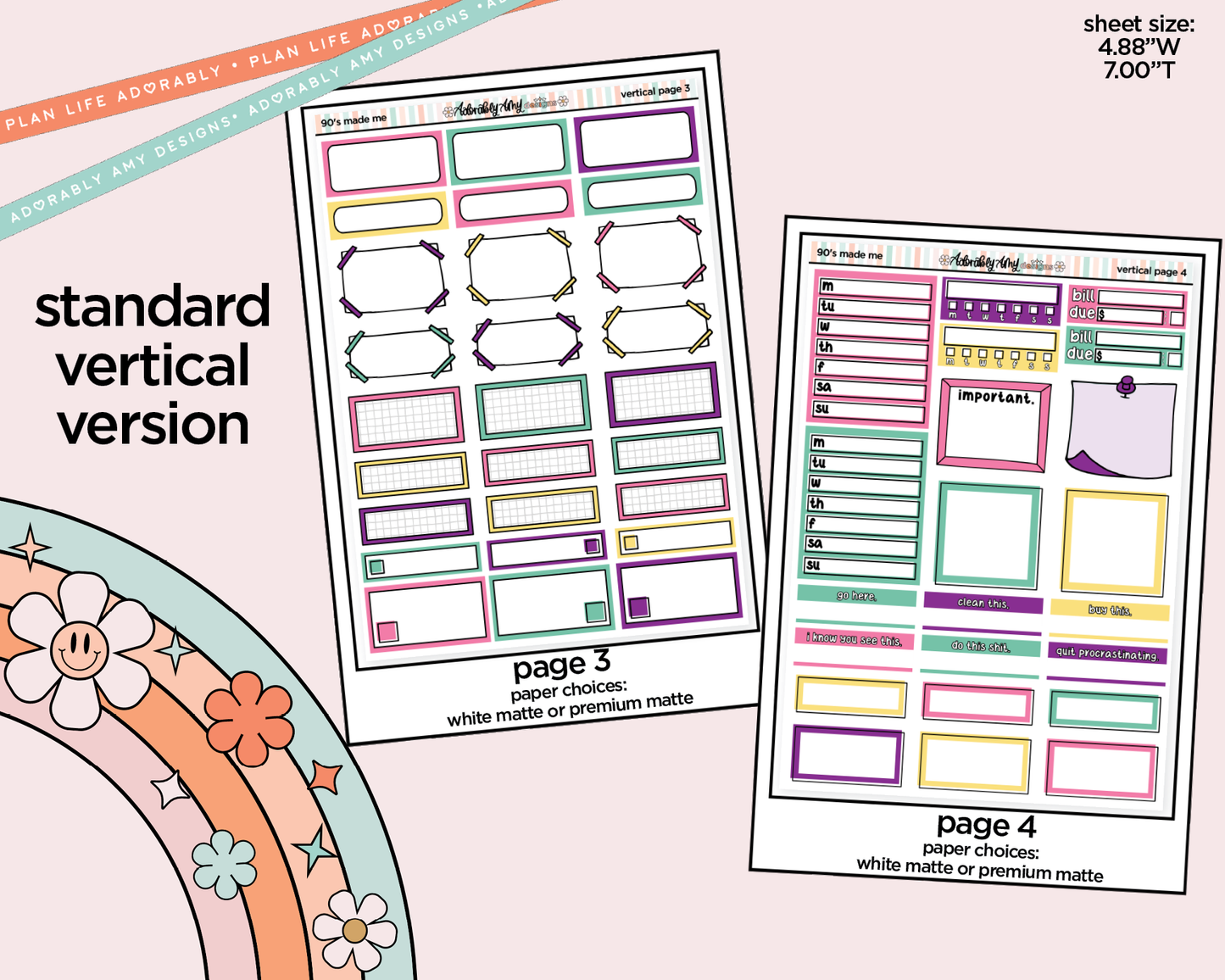 Vertical 90's Made Me Weekly Sticker Kit for Vertical Standard Size Planners or Insert