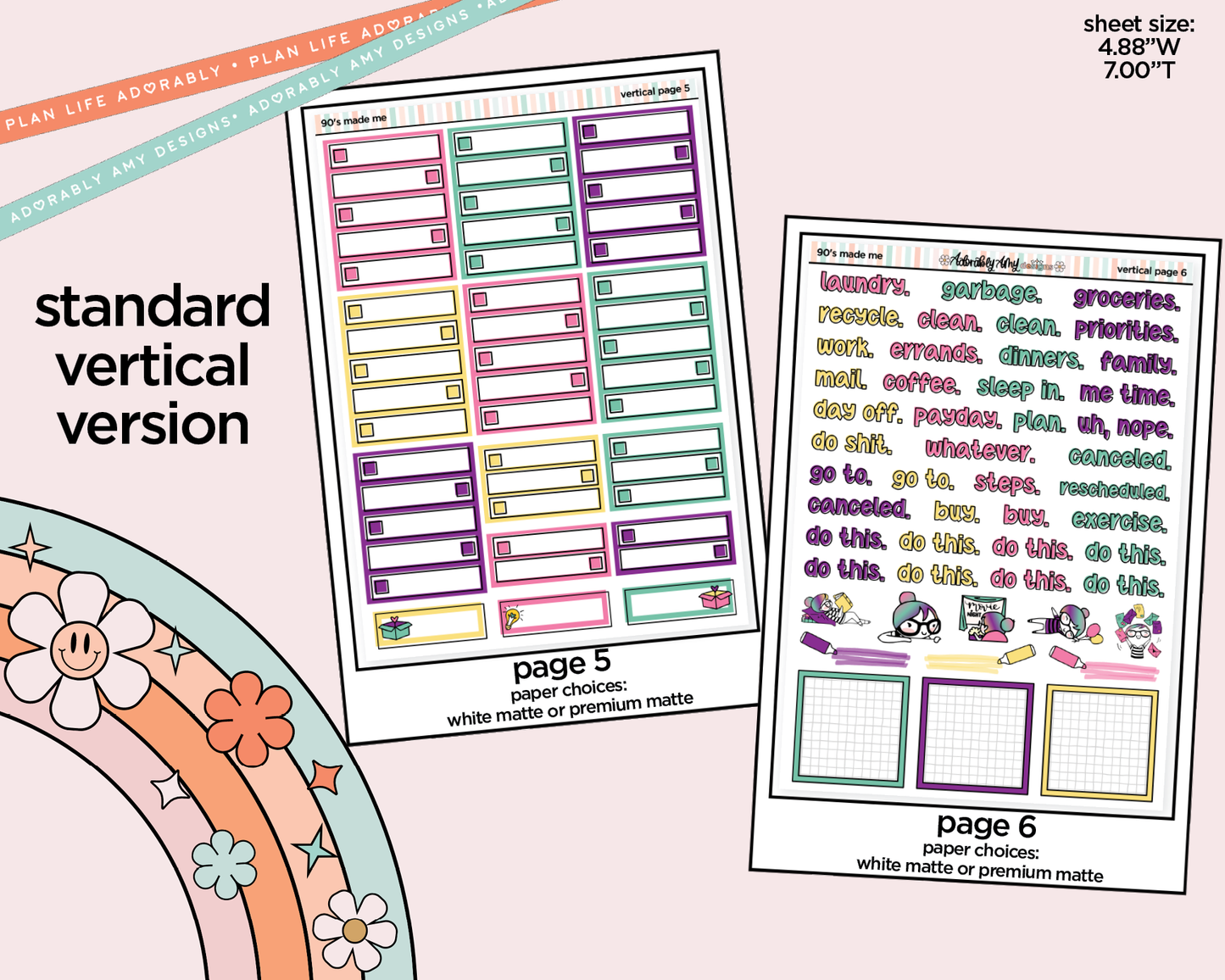 Vertical 90's Made Me Weekly Sticker Kit for Vertical Standard Size Planners or Insert