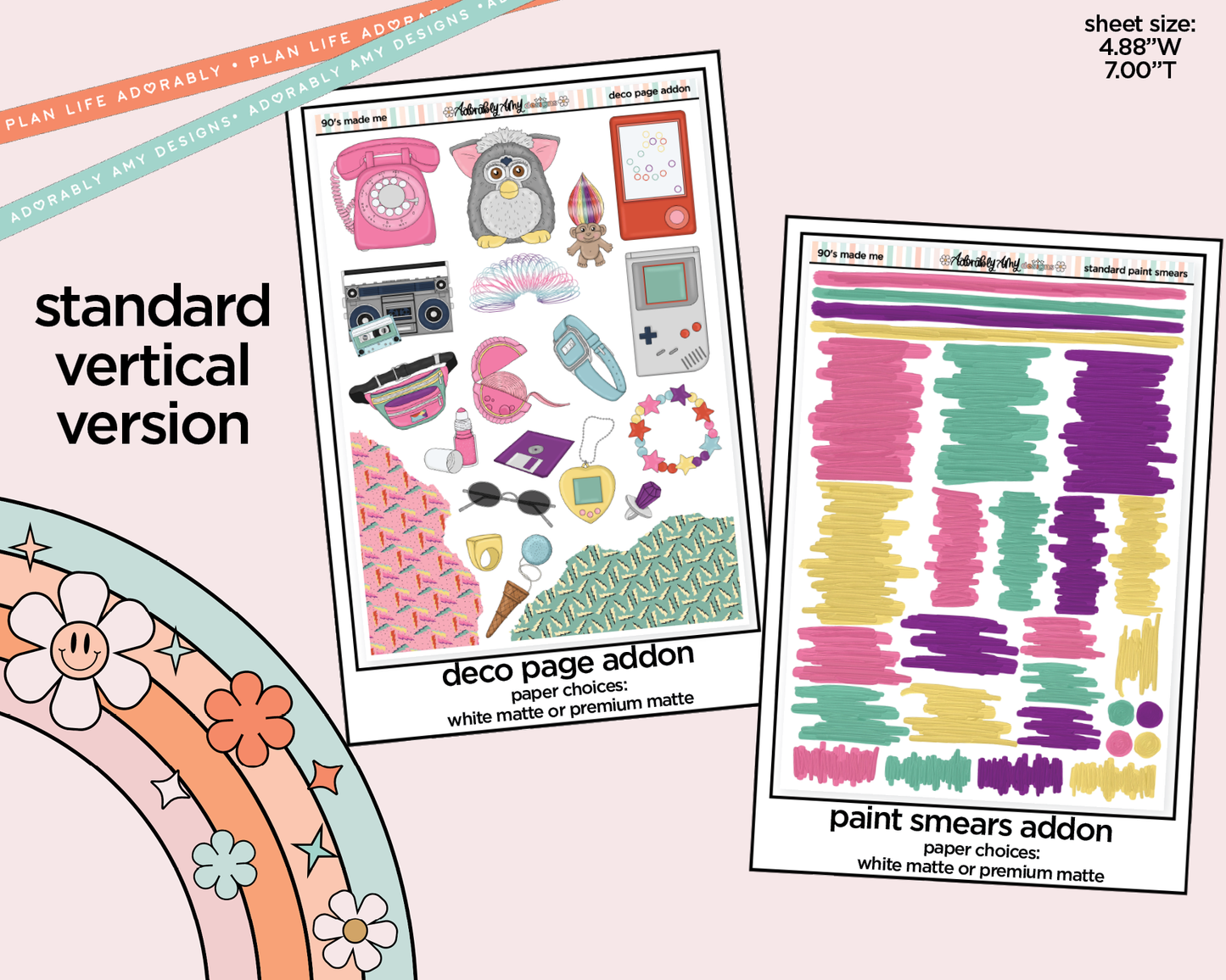 Vertical 90's Made Me Weekly Sticker Kit for Vertical Standard Size Planners or Insert