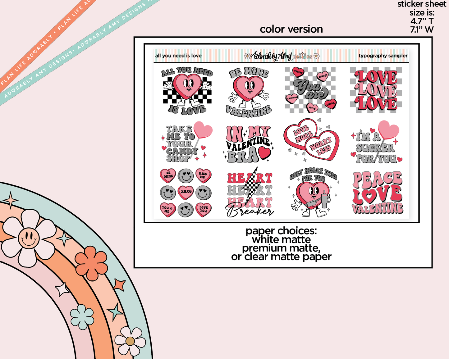 All You Need is Love Deco Typography Sampler Planner Stickers