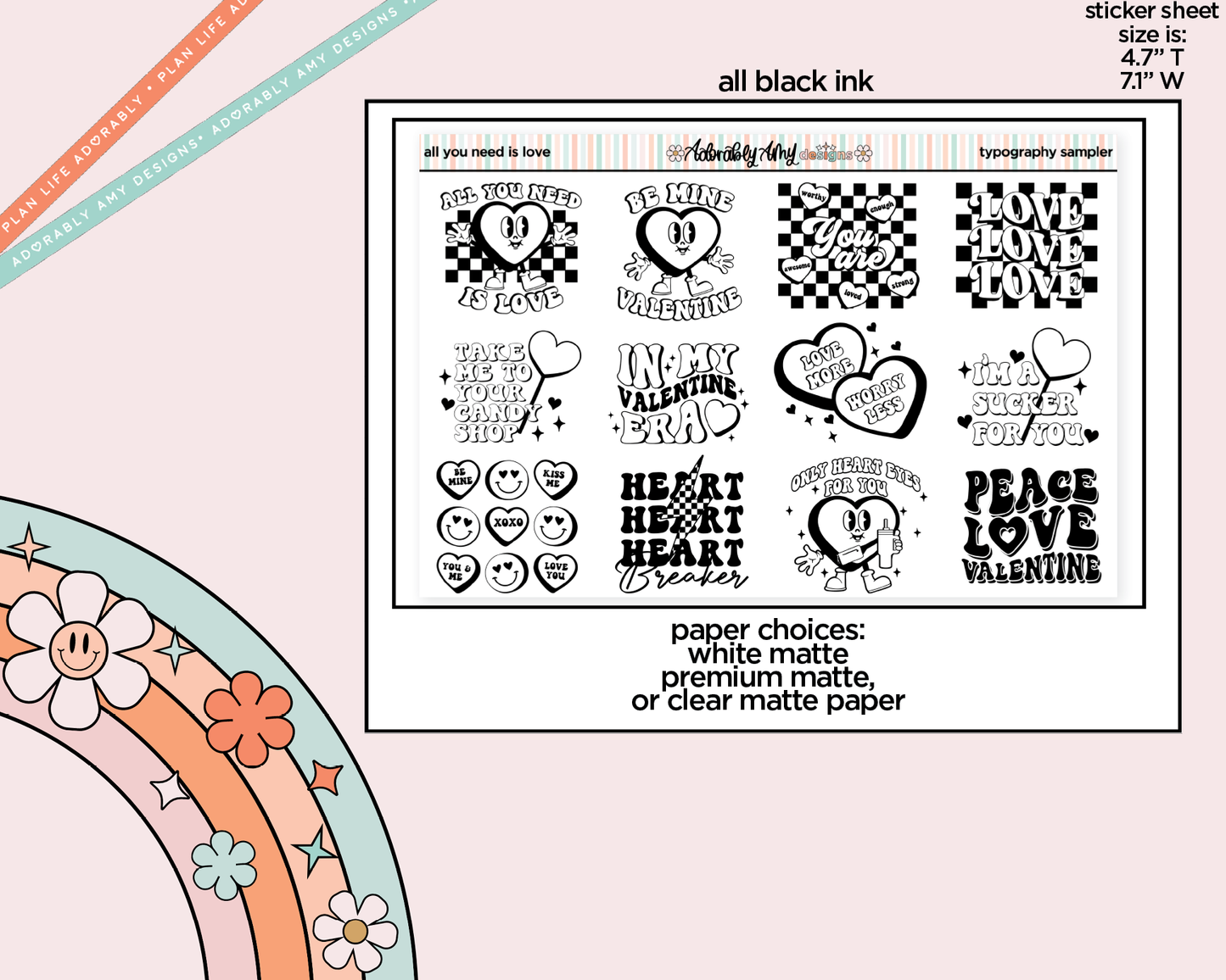 All You Need is Love Deco Typography Sampler Planner Stickers