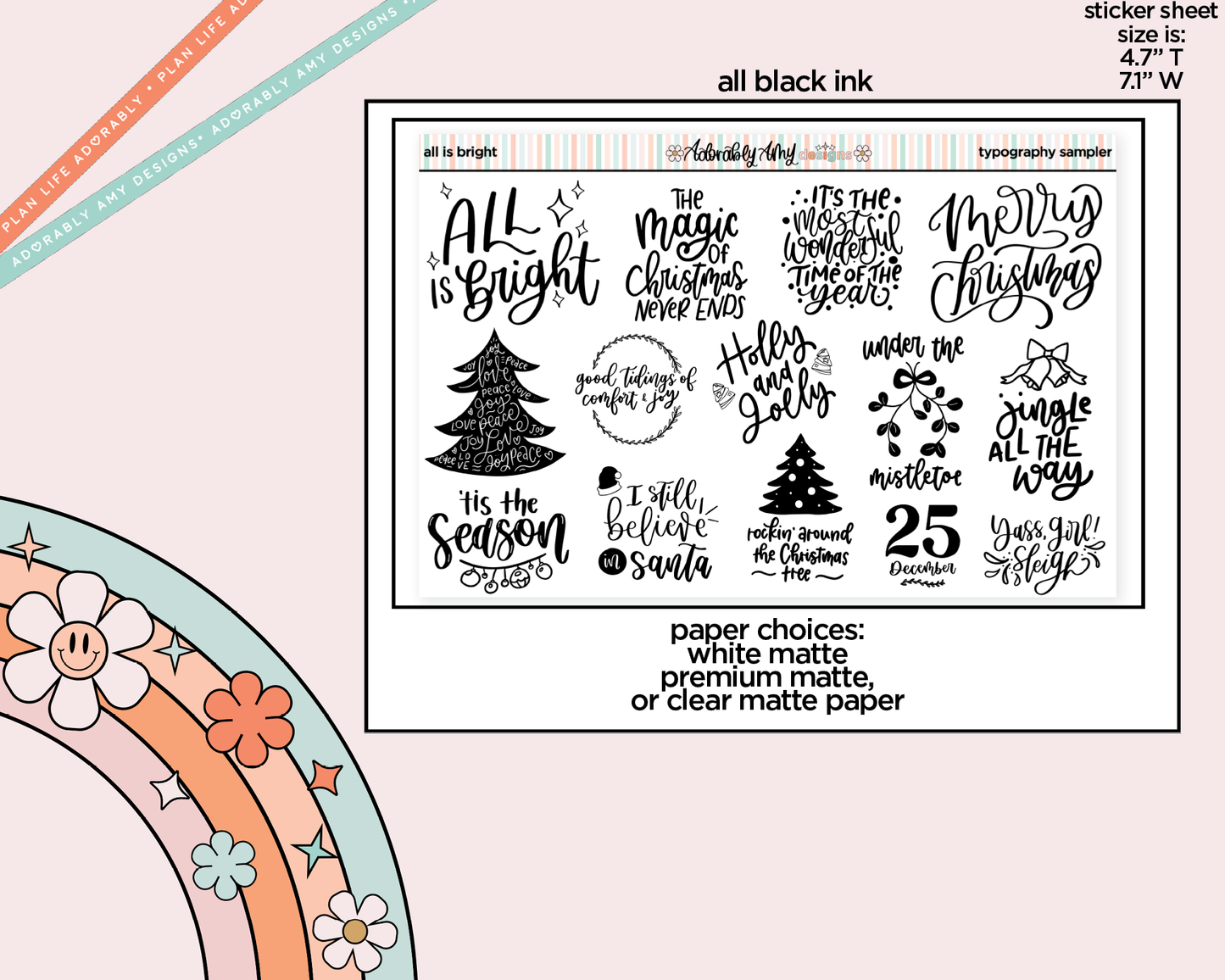 All is Bright Deco Typography Sampler Planner Stickers