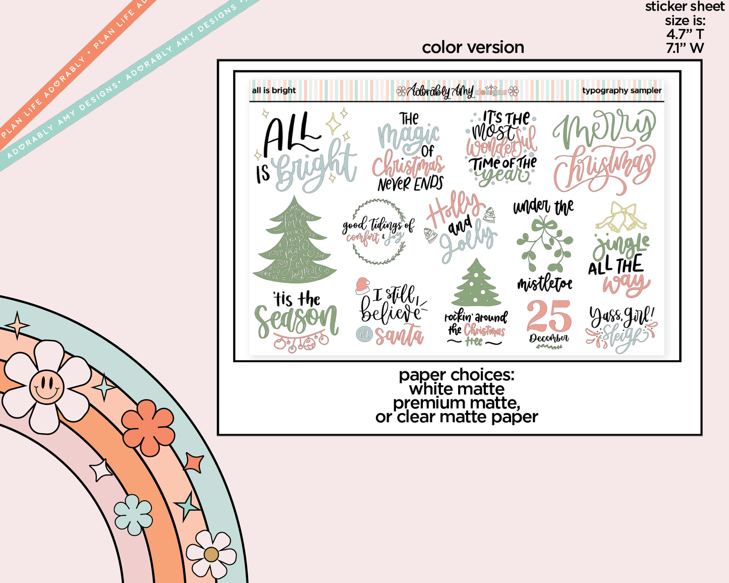 All is Bright Deco Typography Sampler Planner Stickers