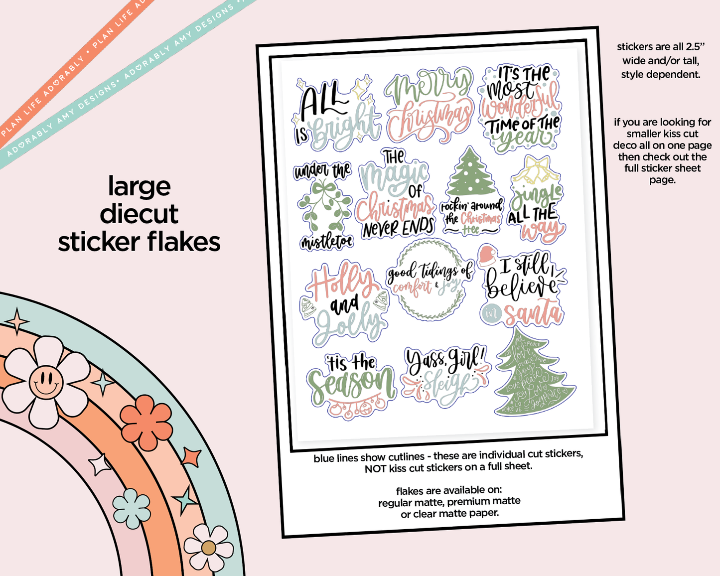All is Bright Deco Typography Sampler Planner Stickers
