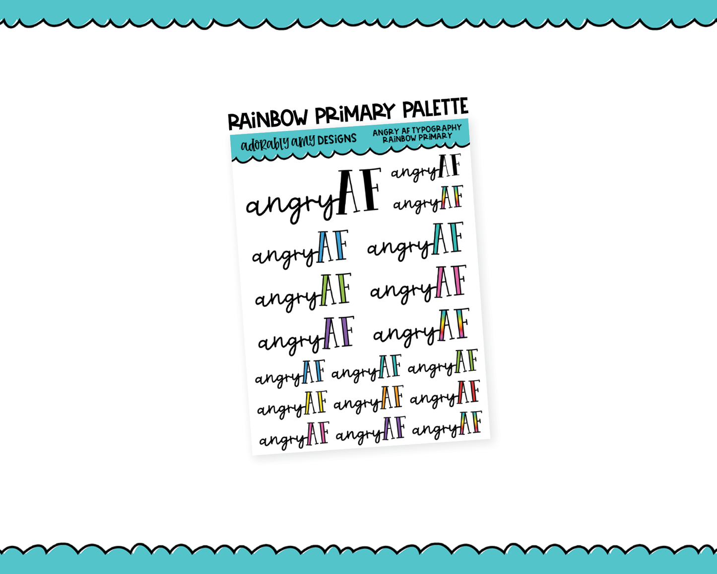 Rainbow or Black Angry AF Snarky Typography Planner Stickers for any Planner or Insert