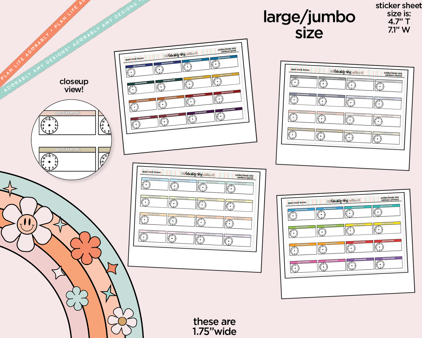 Rainbow Appointment Clock Boxes Large/Jumbo Stickers for any Planner or Insert