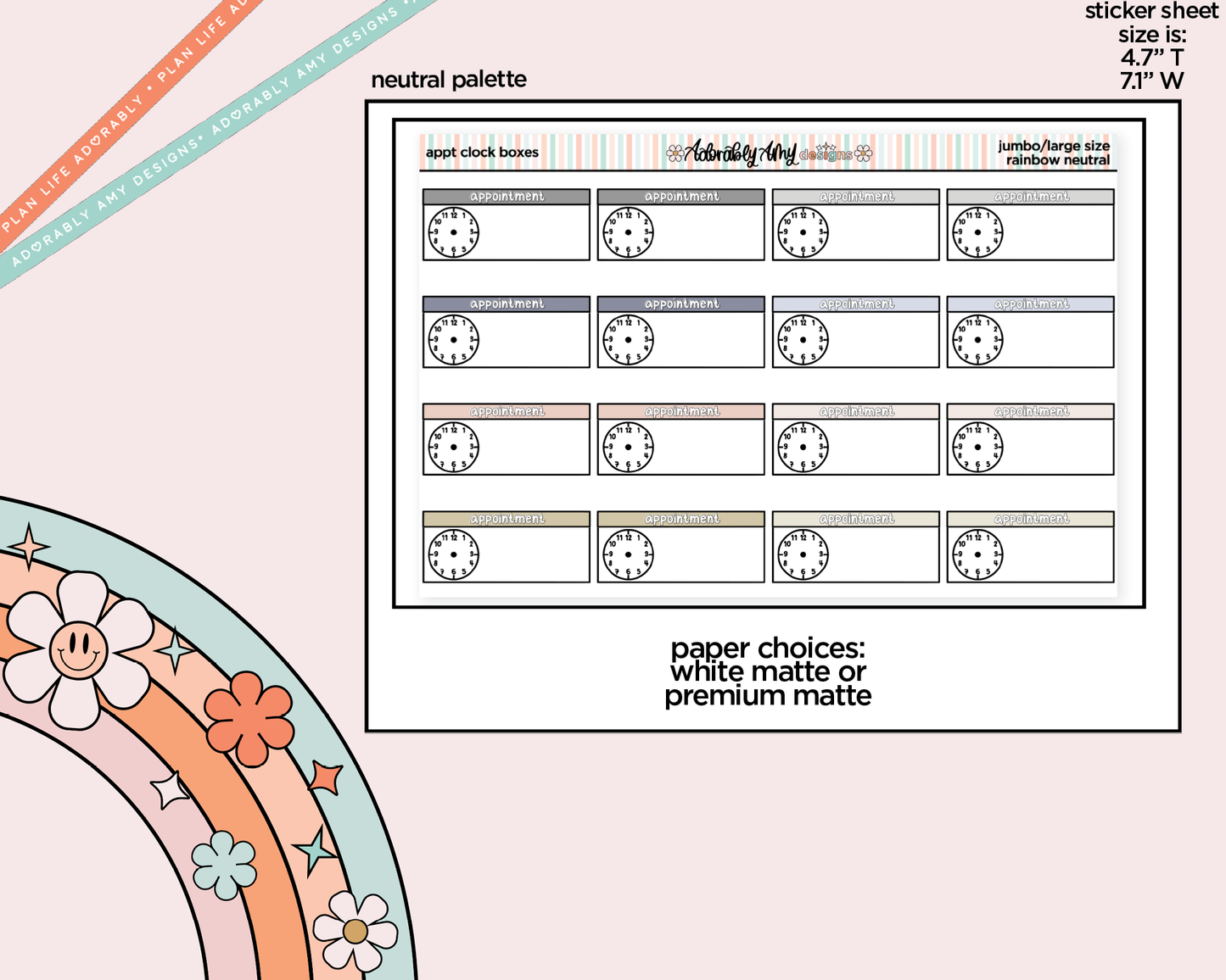 Rainbow Appointment Clock Boxes Large/Jumbo Stickers for any Planner or Insert