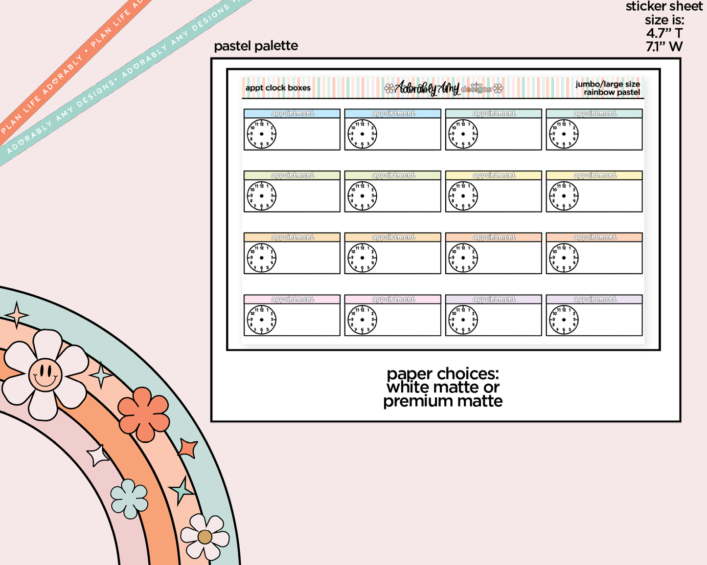 Rainbow Appointment Clock Boxes Large/Jumbo Stickers for any Planner or Insert