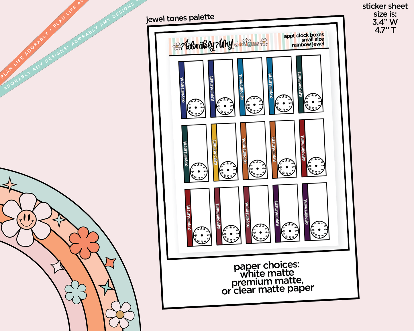 Small Rainbow Appointment Clocks Planner Stickers for Hobo Cousin or any Planner or Insert