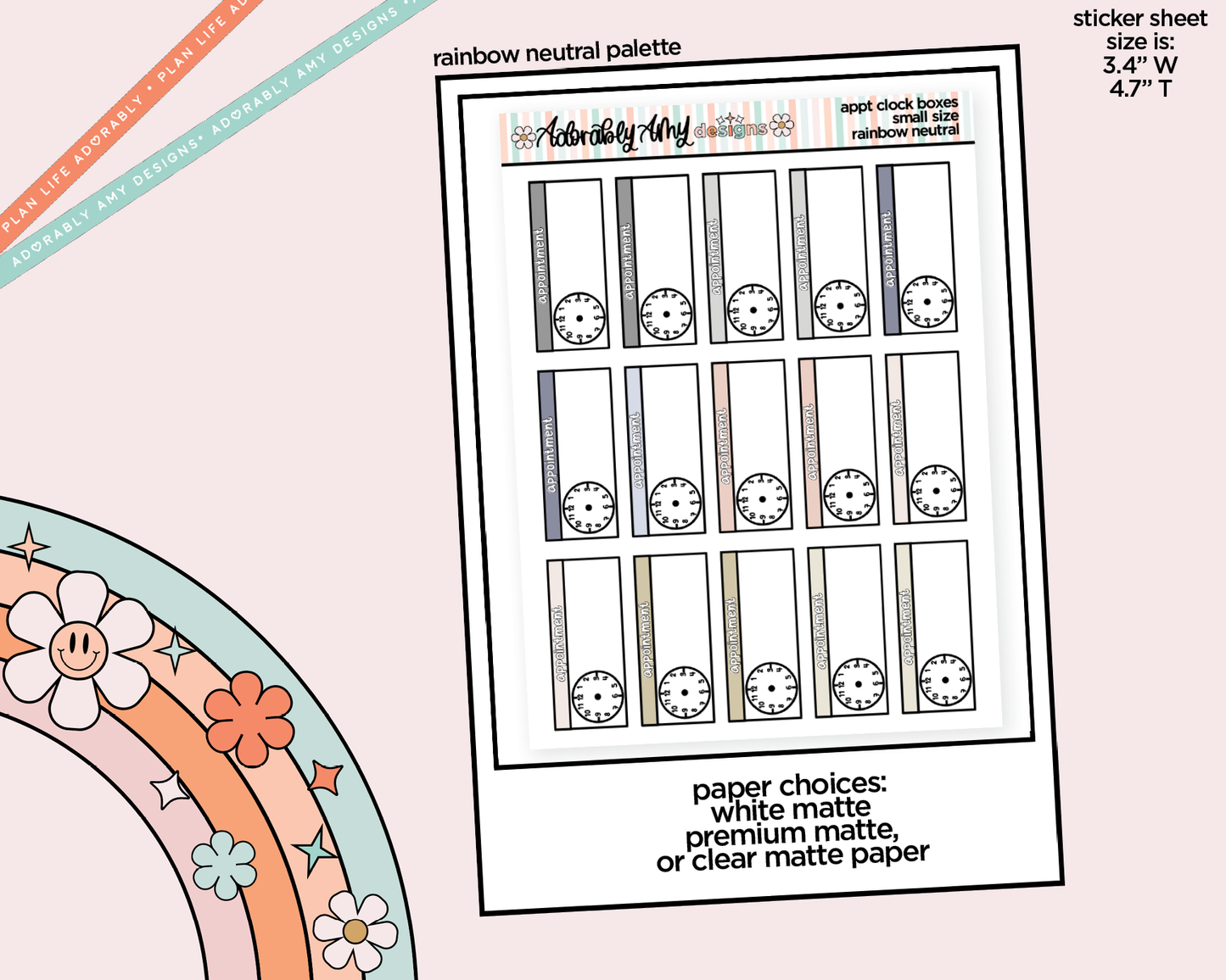 Small Rainbow Appointment Clocks Planner Stickers for Hobo Cousin or any Planner or Insert