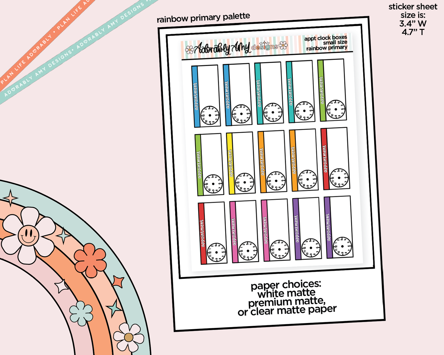 Small Rainbow Appointment Clocks Planner Stickers for Hobo Cousin or any Planner or Insert
