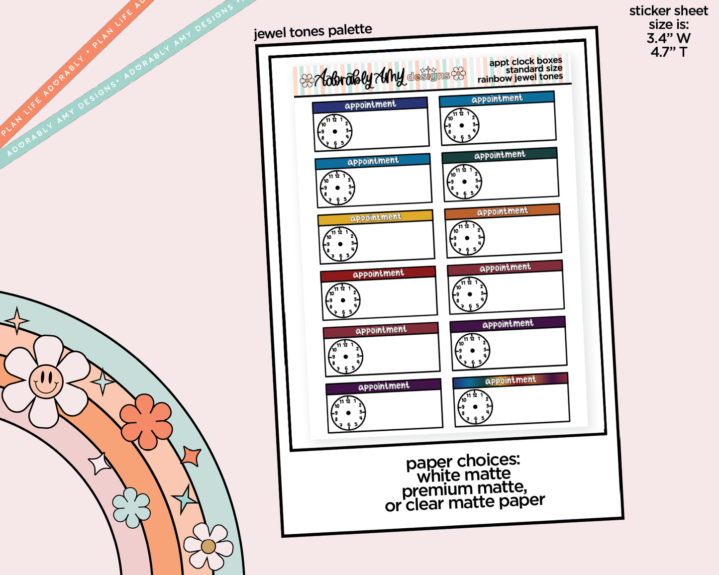 Rainbow Appointment Clock Stickers for any Standard Size Planner or Insert